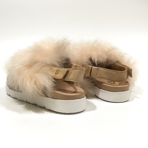 UGG HOLLY FURRY SANDALS -NATURAL TAN SHEEPSKIN -KIDS US 1 -NEW - Picture 6 of 9